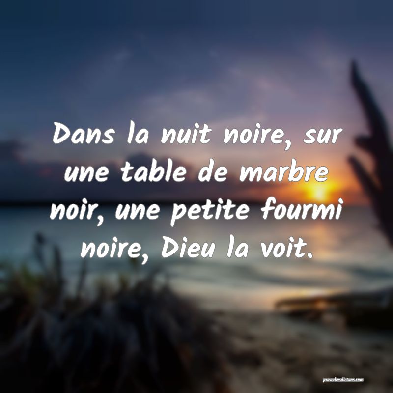 Dans la nuit noire, sur une table de marbre noir, une petite fourmi noire, Dieu la voit.