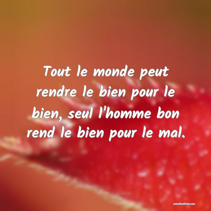 Tout le monde peut rendre le bien pour le bien, seul l'homme bon rend le bien pour le mal.