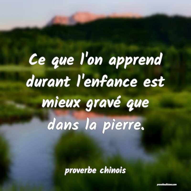 Ce que l'on apprend durant l'enfance est mieux gravé que dans la pierre.