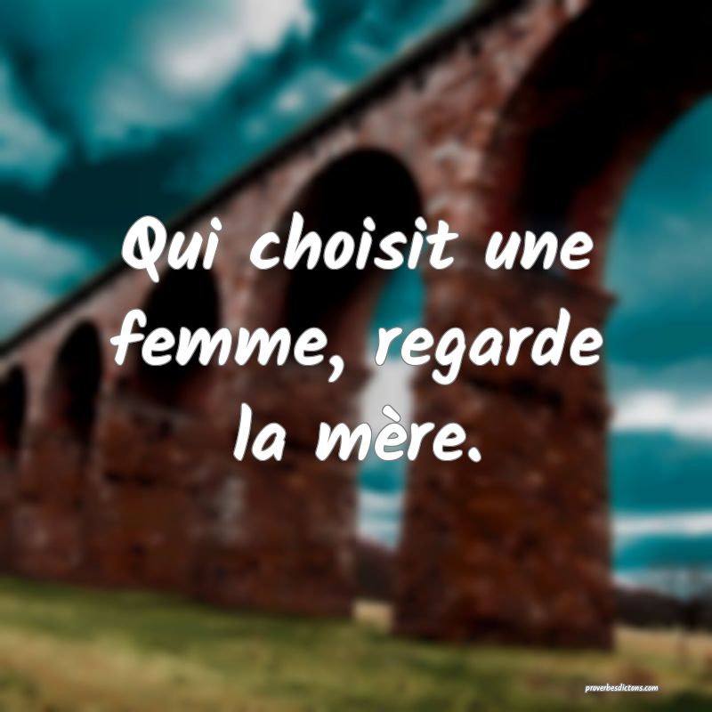 Qui choisit une femme, regarde la mère.
