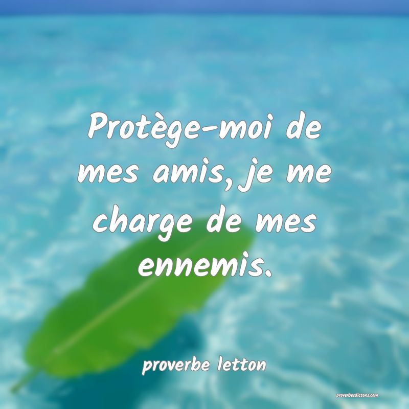  Protège-moi de mes amis, je me charge de mes ennemis.