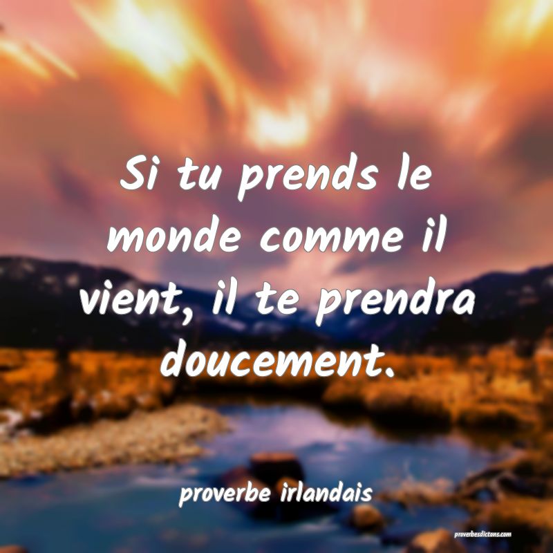  Si tu prends le monde comme il vient, il te prendra doucement.