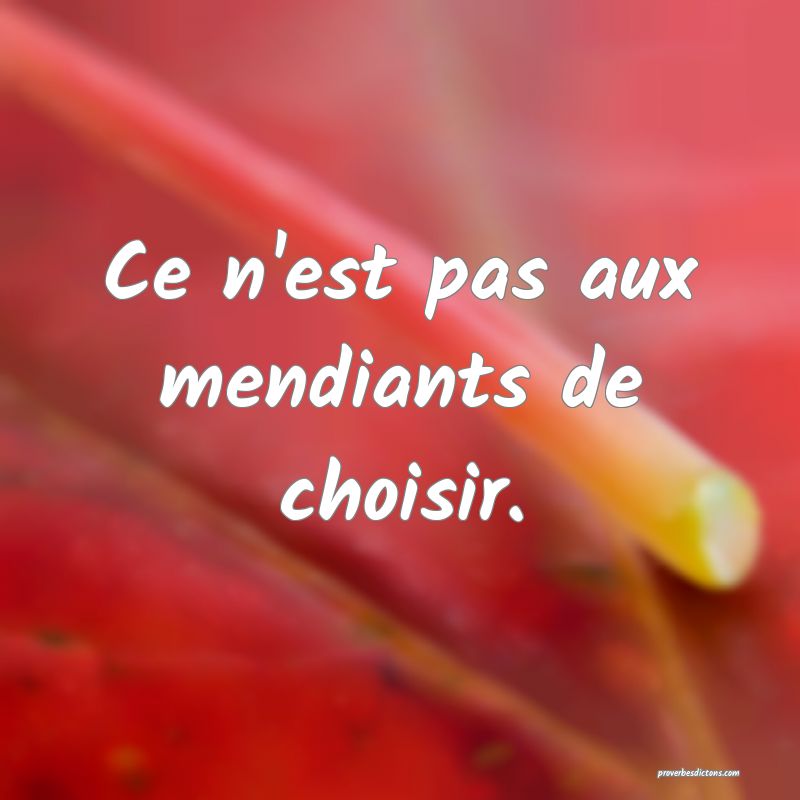 Ce n'est pas aux mendiants de choisir.