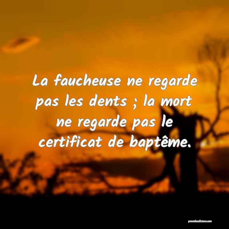 La faucheuse ne regarde pas les dents ; la mort ne regarde pas le certificat de baptême.