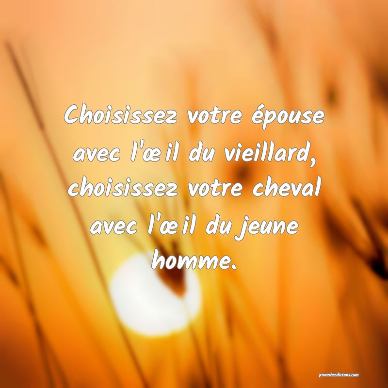 Choisissez votre épouse avec l'œil du vieillard, choisissez votre cheval avec l'œil du jeune homme.