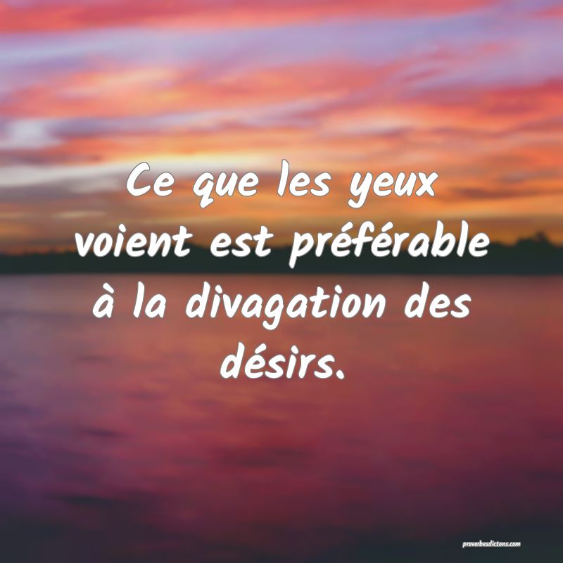 Ce que les yeux voient est préférable à la divagation des désirs.
