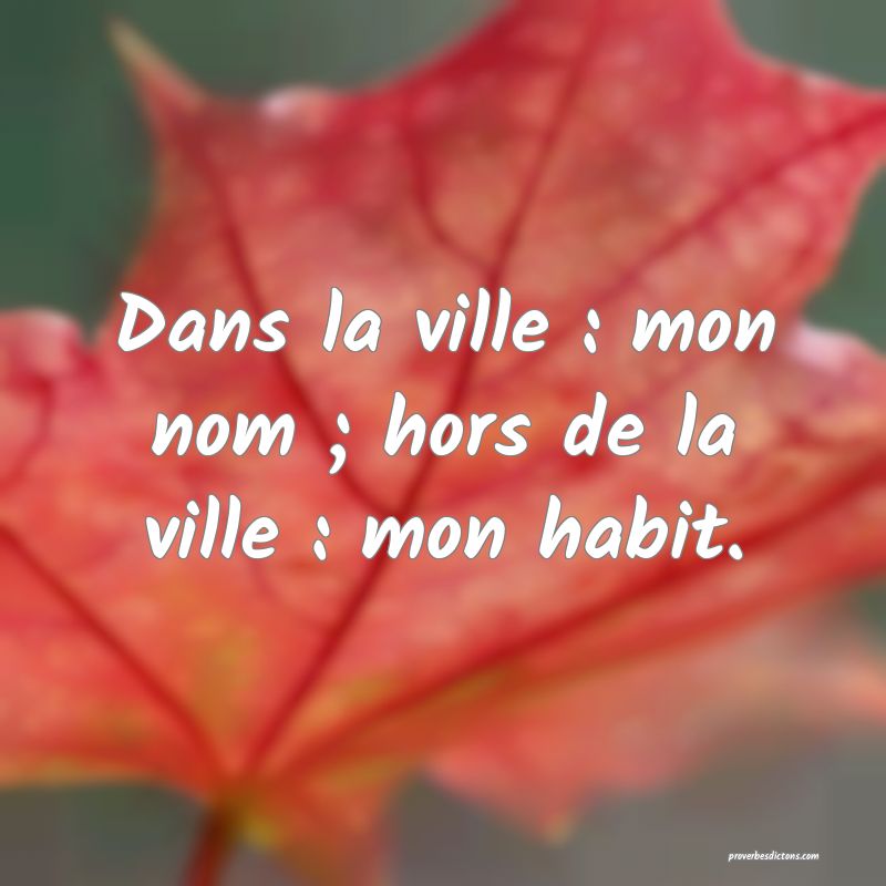 Dans la ville : mon nom ; hors de la ville : mon habit.