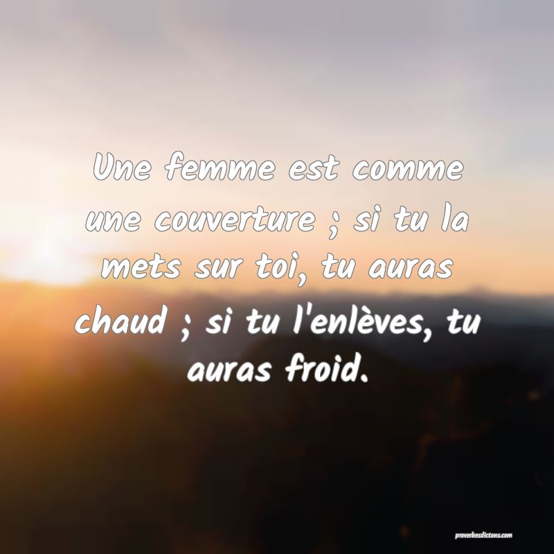 Une femme est comme une couverture ; si tu la mets sur toi, tu auras chaud ; si tu l'enlèves, tu auras froid.