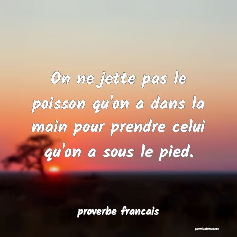  On ne jette pas le poisson qu'on a dans la main pour prendre celui qu'on a sous le pied.