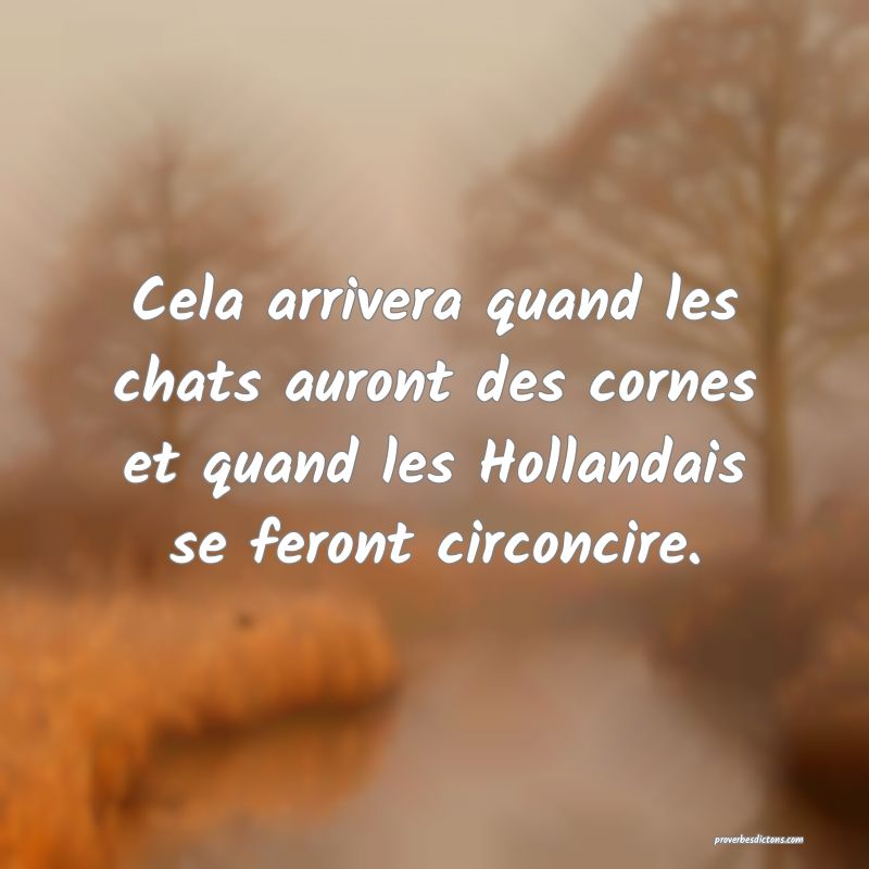 Cela arrivera quand les chats auront des cornes et quand les Hollandais se feront circoncire.