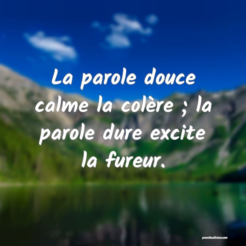 La parole douce calme la colère ; la parole dure excite la fureur.