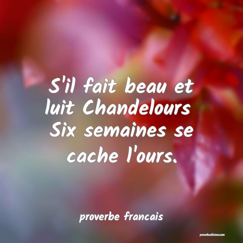 S'il fait beau et luit Chandelours 
Six semaines se cache l'ours.