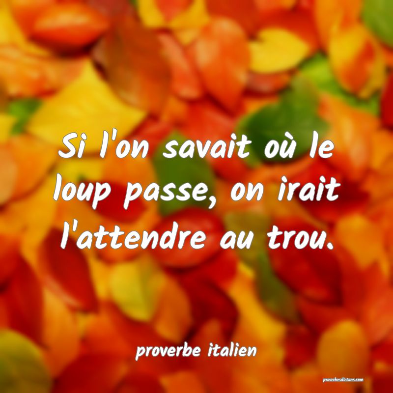 Si l'on savait où le loup passe, on irait l'attendre au trou.