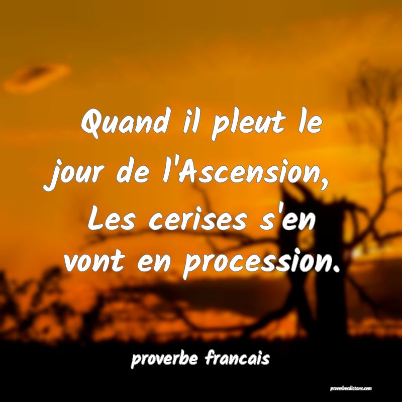 Quand il pleut le jour de l'Ascension, 
Les cerises s'en vont en procession.