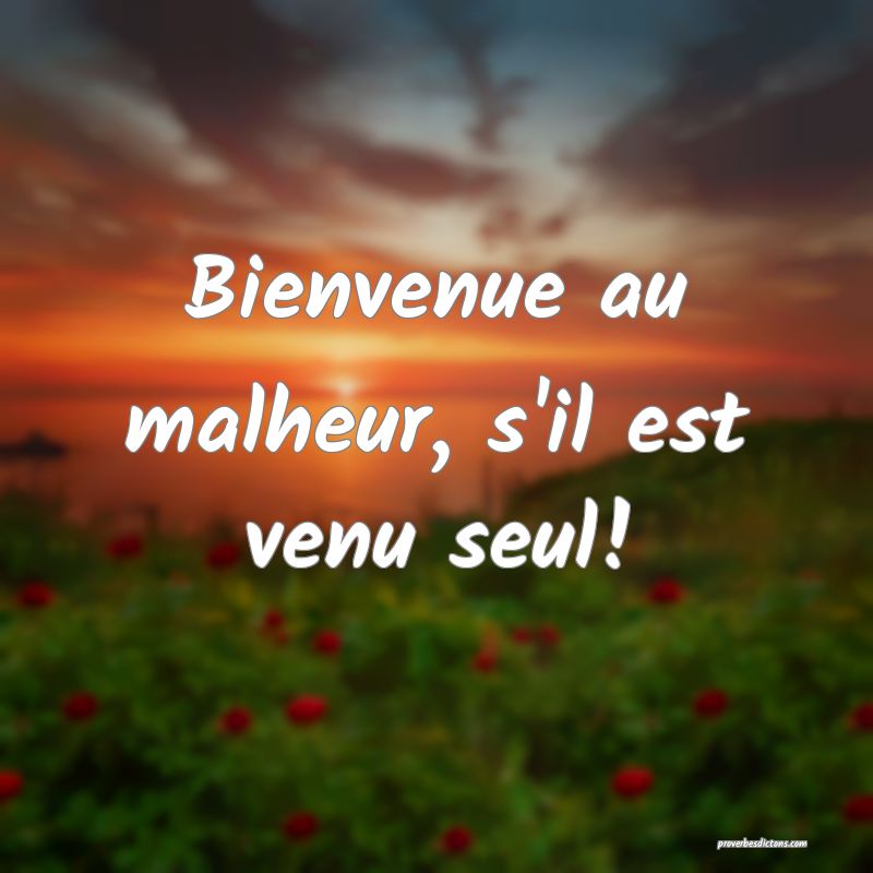 Bienvenue au malheur, s'il est venu seul!