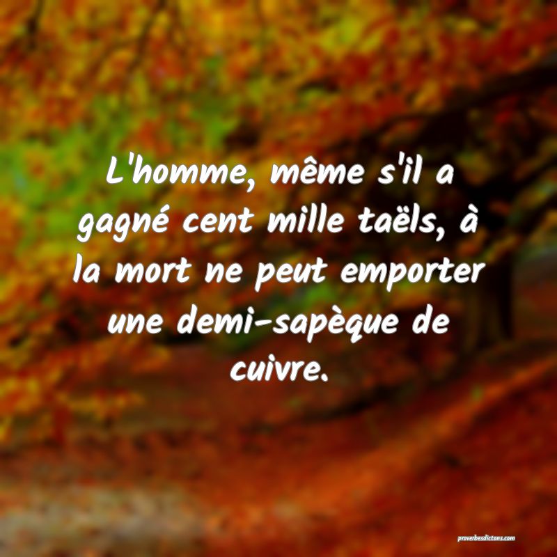 L'homme, même s'il a gagné cent mille taëls, à la mort ne peut emporter une demi-sapèque de cuivre.