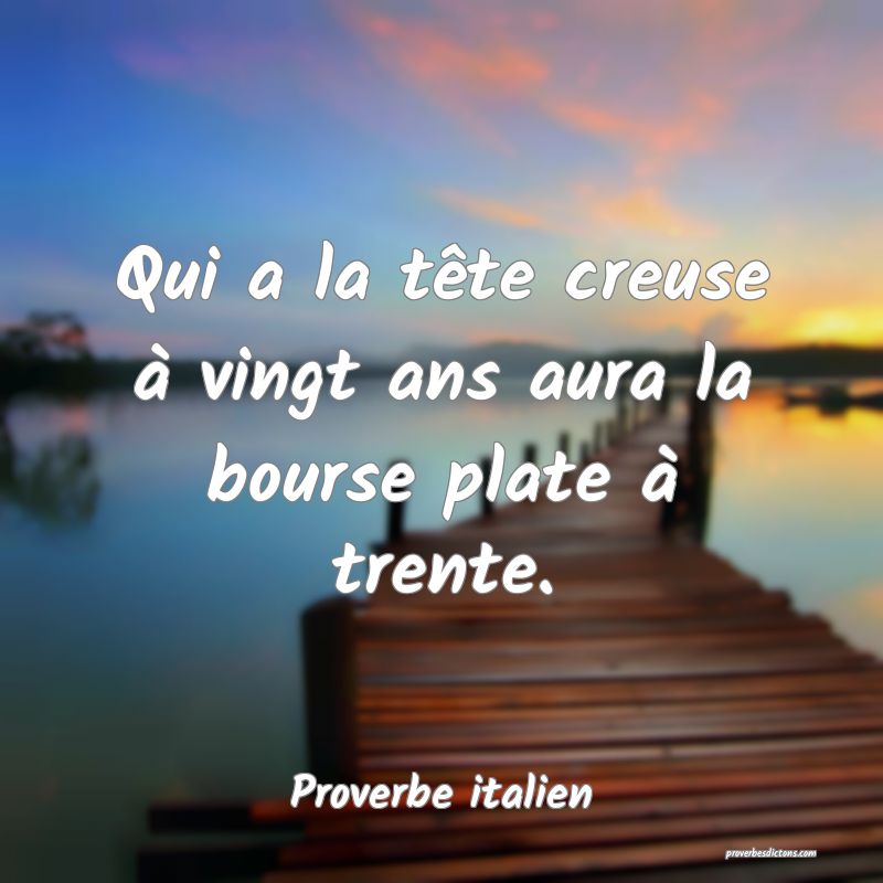 Qui a la tête creuse à vingt ans aura la bourse plate à trente.