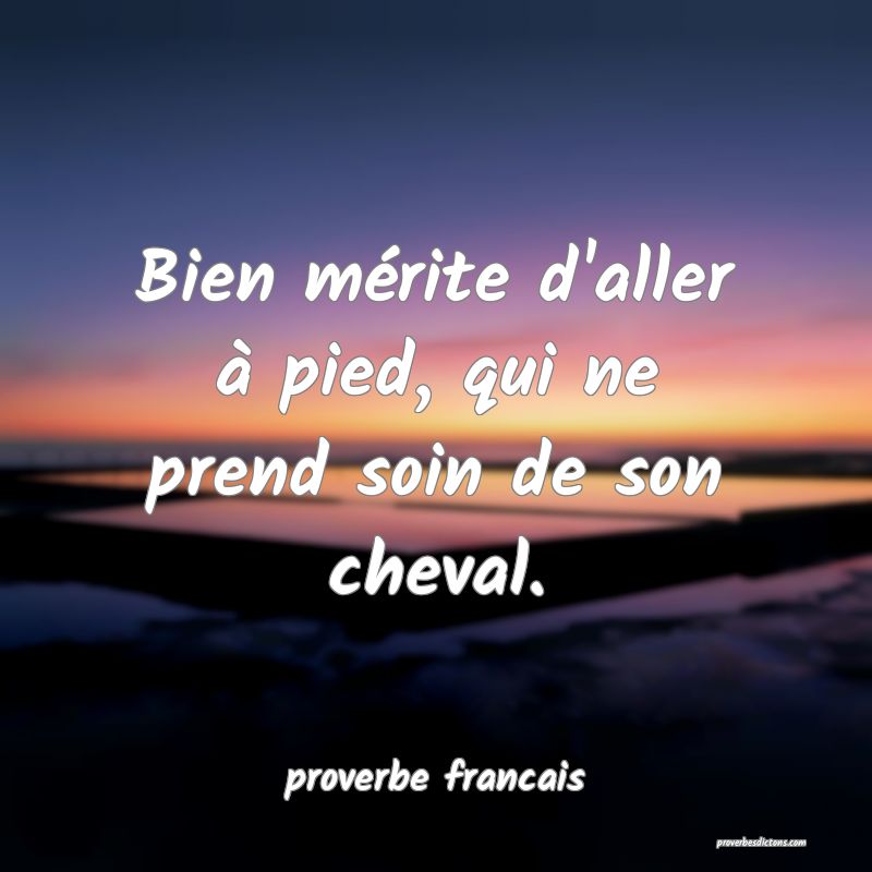 Bien mérite d'aller à pied, qui ne prend soin de son cheval.