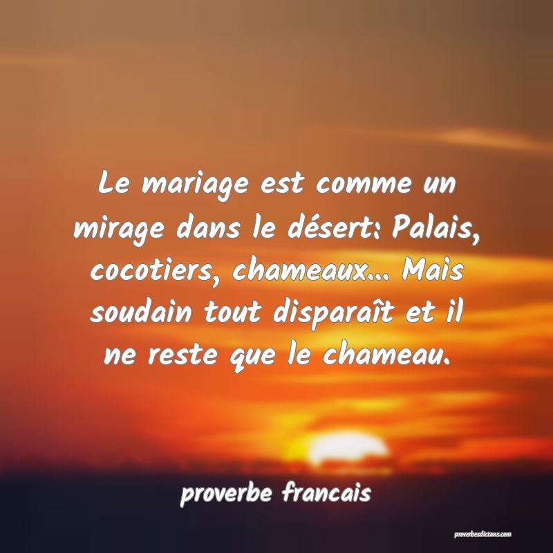Le mariage est comme un mirage dans le désert: Palais, cocotiers, chameaux... Mais soudain tout disparaît et il ne reste que le chameau.