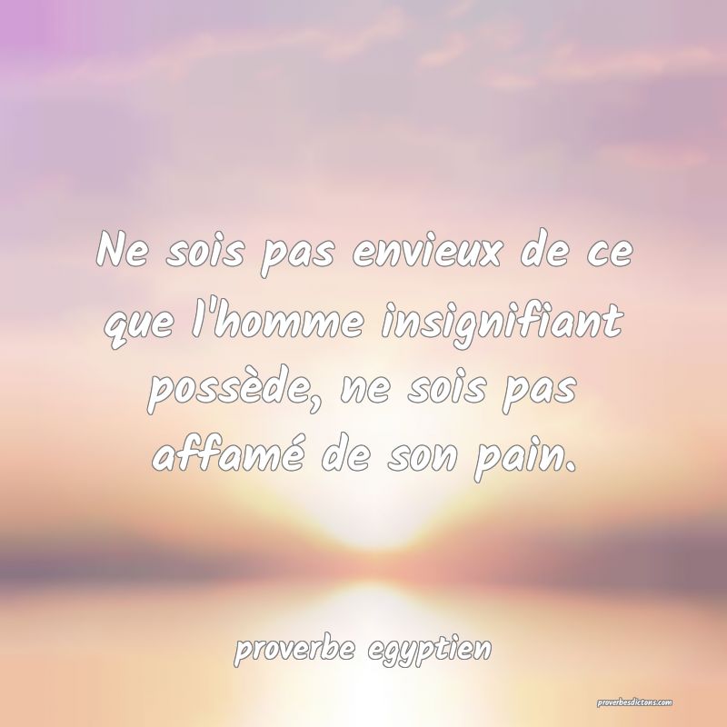 Ne sois pas envieux de ce que l'homme insignifiant possède, ne sois pas affamé de son pain.