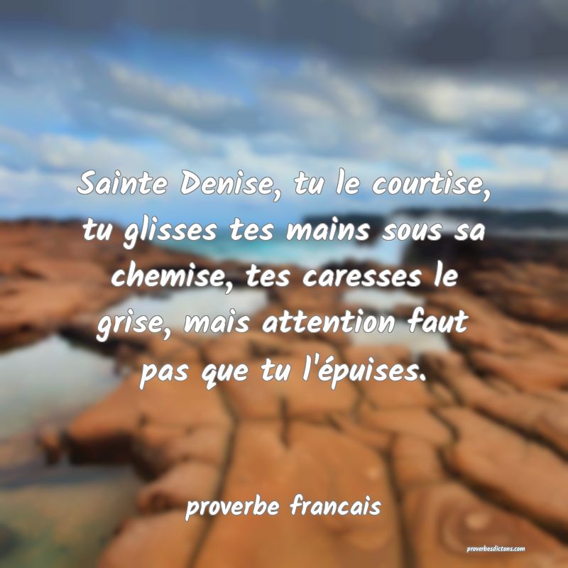 Sainte Denise, tu le courtise, tu glisses tes mains sous sa chemise, tes caresses le grise, mais attention faut pas que tu l'épuises.