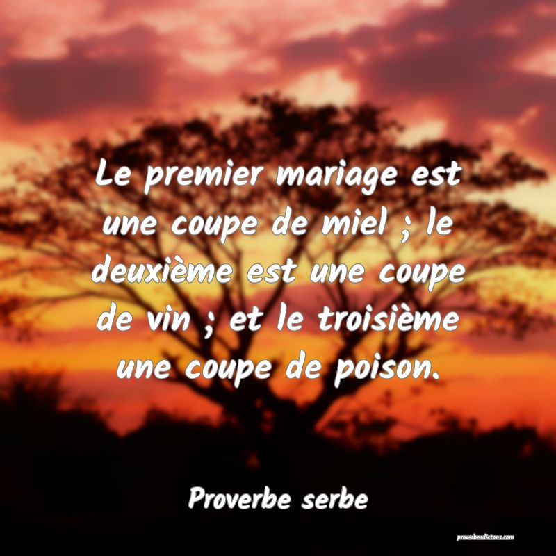 Le premier mariage est une coupe de miel ; le deuxième est une coupe de vin ; et le troisième une coupe de poison.