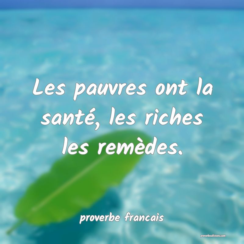 Les pauvres ont la santé, les riches les remèdes.