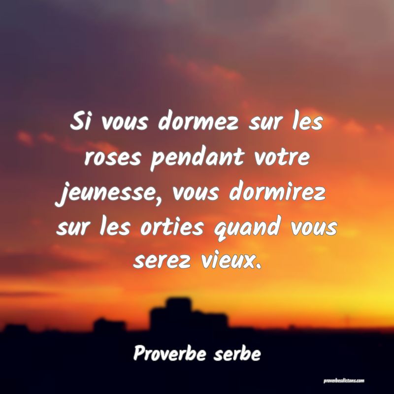 Si vous dormez sur les roses pendant votre jeunesse, vous dormirez sur les orties quand vous serez vieux.