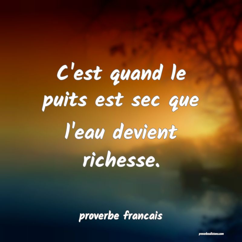 C'est quand le puits est sec que l'eau devient richesse.