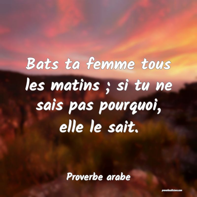 Bats ta femme tous les matins ; si tu ne sais pas pourquoi, elle le sait.