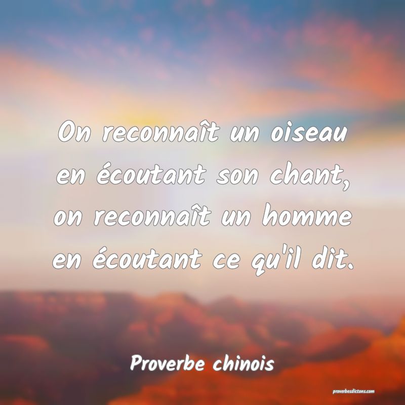 On reconnaît un oiseau en écoutant son chant, on reconnaît un homme en écoutant ce qu'il dit.