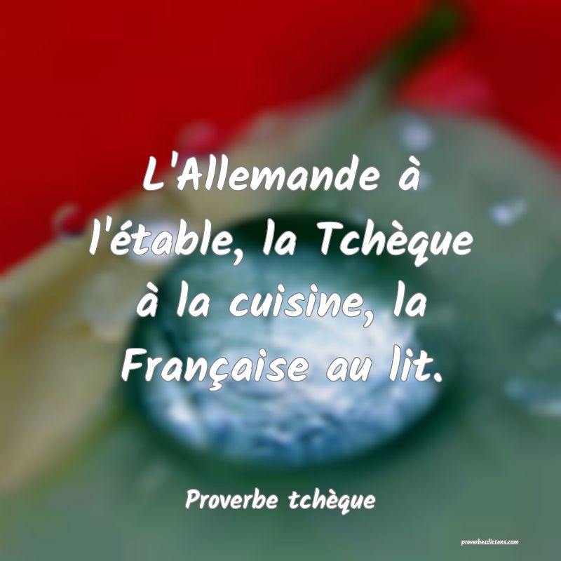 L'Allemande à l'étable, la Tchèque à la cuisine, la Française au lit.