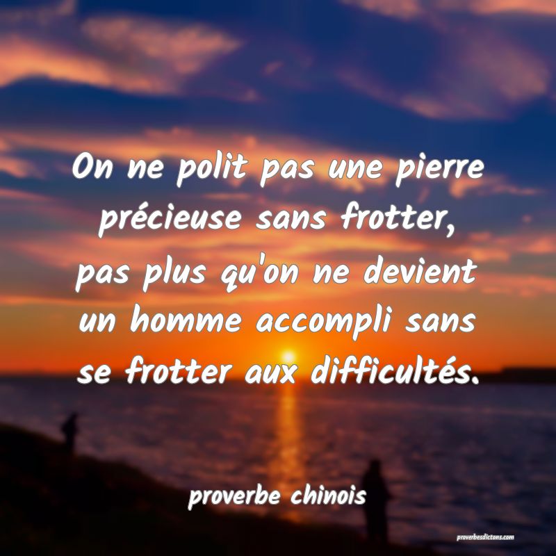  On ne polit pas une pierre précieuse sans frotter, pas plus qu'on ne devient un homme accompli sans se frotter aux difficultés.