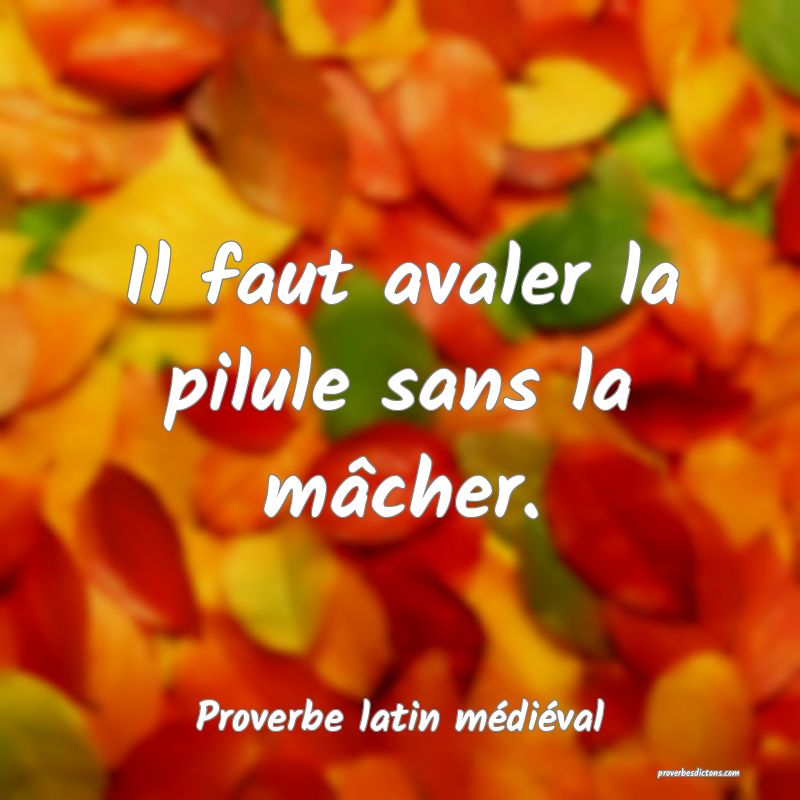 Il faut avaler la pilule sans la mâcher.