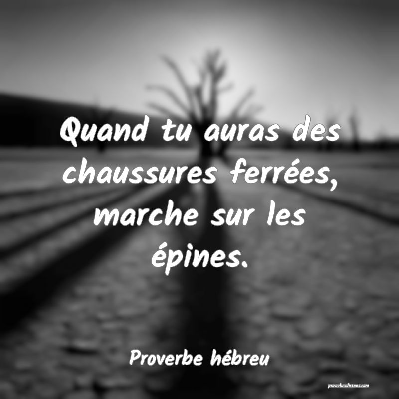 Quand tu auras des chaussures ferrées, marche sur les épines.