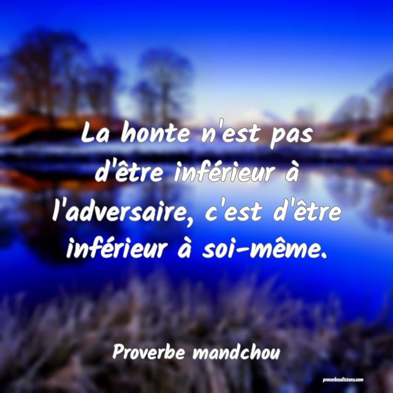 La honte n'est pas d'être inférieur à l'adversaire, c'est d'être inférieur à soi-même.