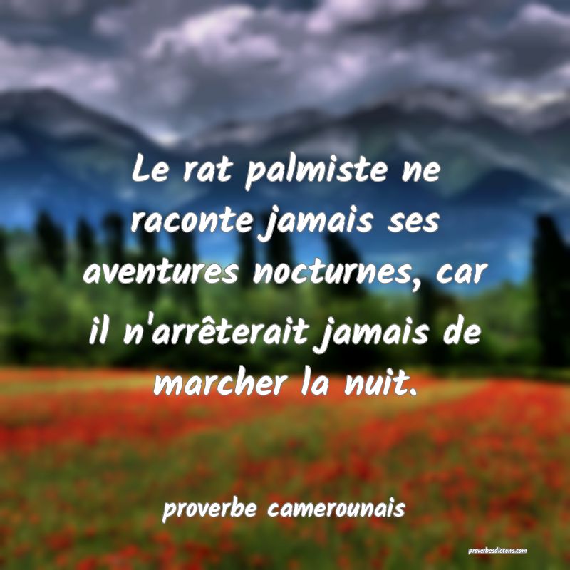  Le rat palmiste ne raconte jamais ses aventures nocturnes, car il n'arrêterait jamais de marcher la nuit.