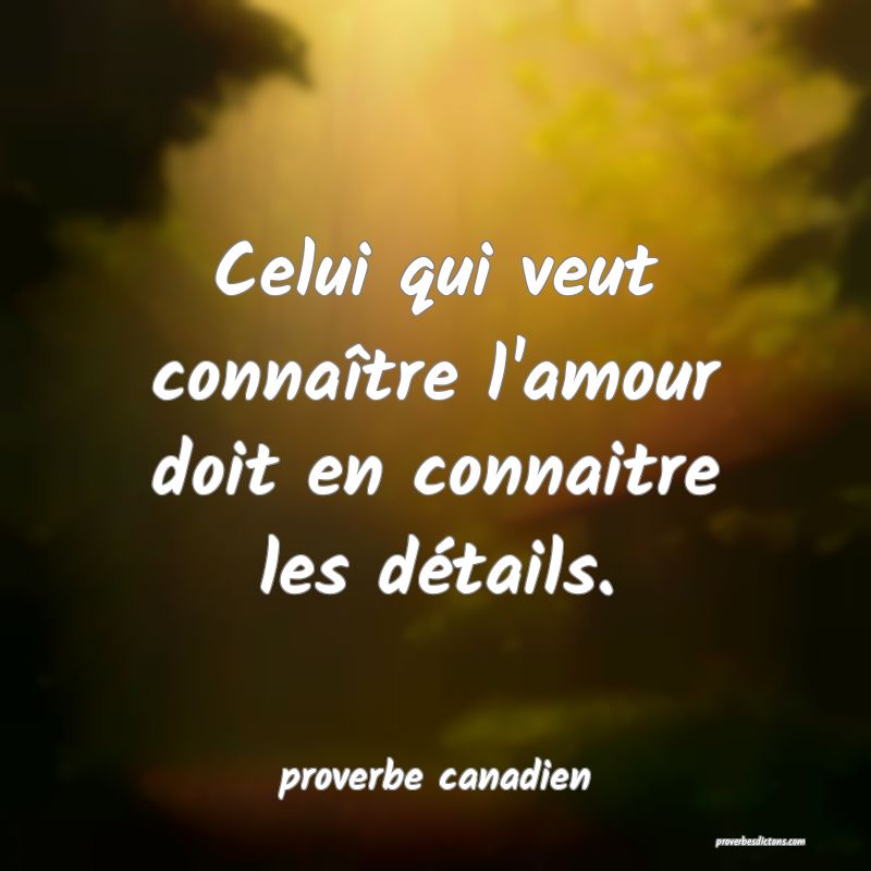  Celui qui veut connaître l'amour doit en connaitre les détails.