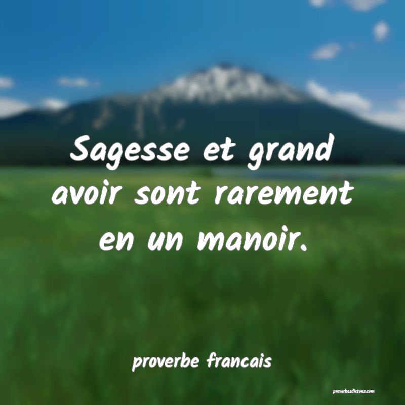Sagesse et grand avoir sont rarement en un manoir.