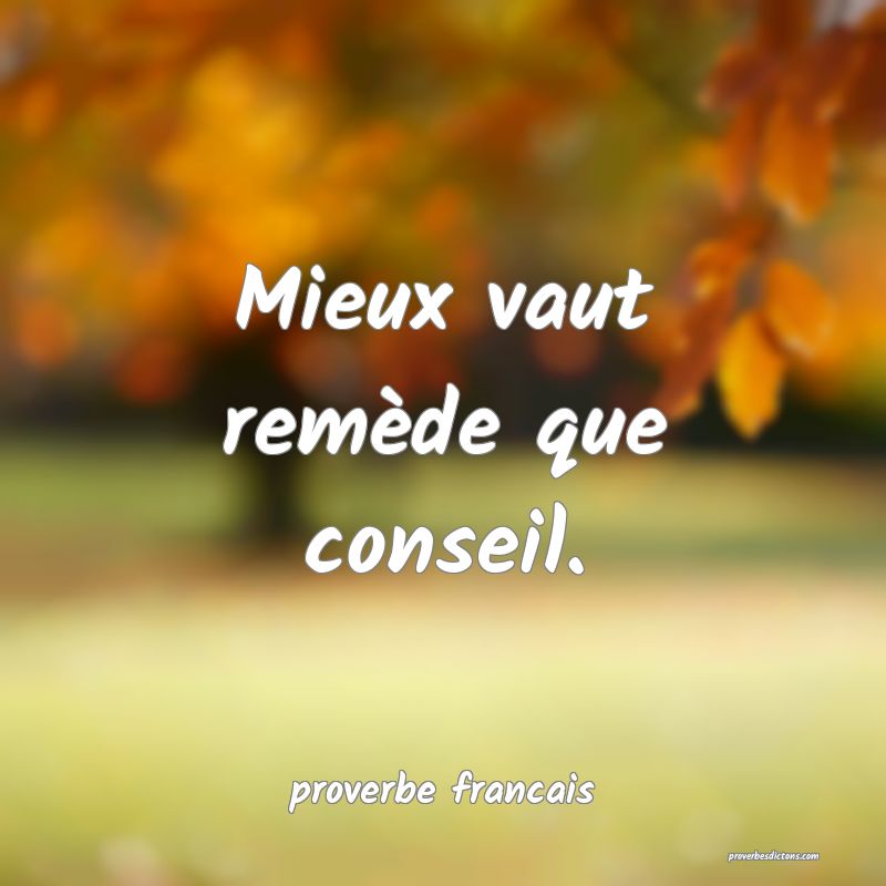 Mieux vaut remède que conseil.