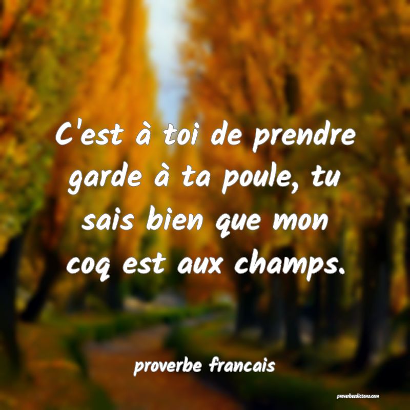 C'est à toi de prendre garde à ta poule, tu sais bien que mon coq est aux champs.