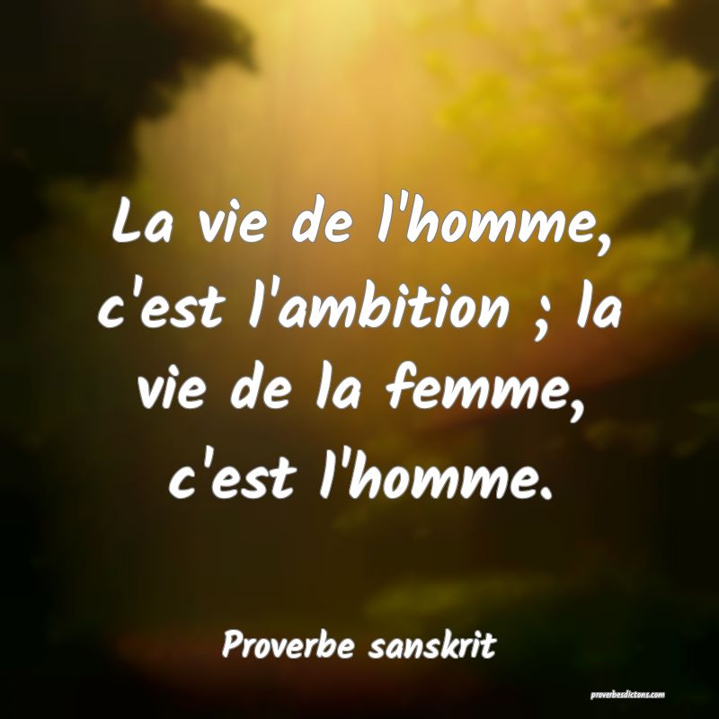 La vie de l'homme, c'est l'ambition ; la vie de la femme, c'est l'homme.
