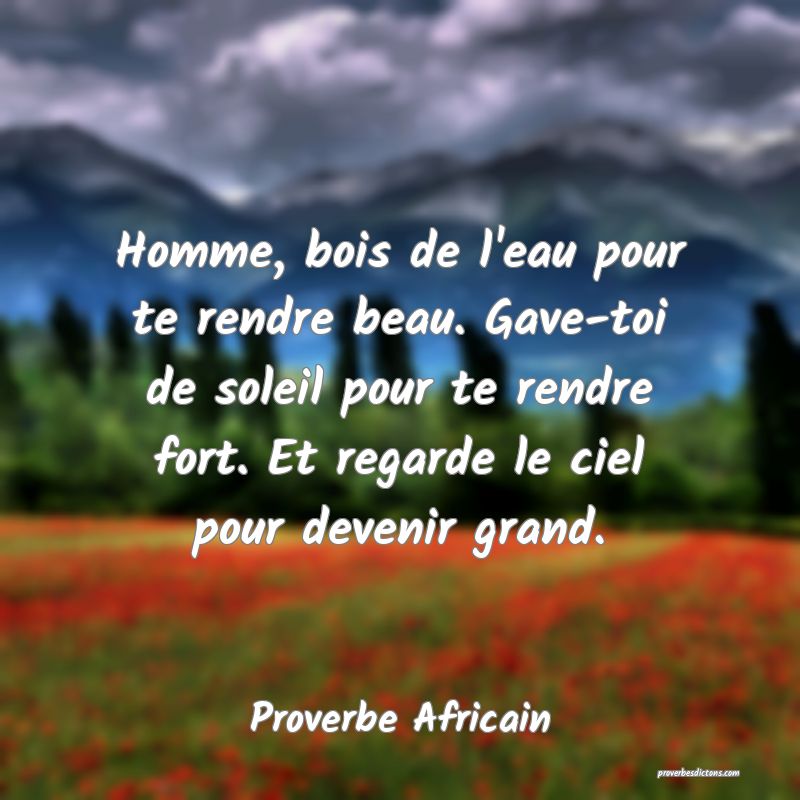 Homme, bois de l'eau pour te rendre beau. Gave-toi de soleil pour te rendre fort. Et regarde le ciel pour devenir grand.