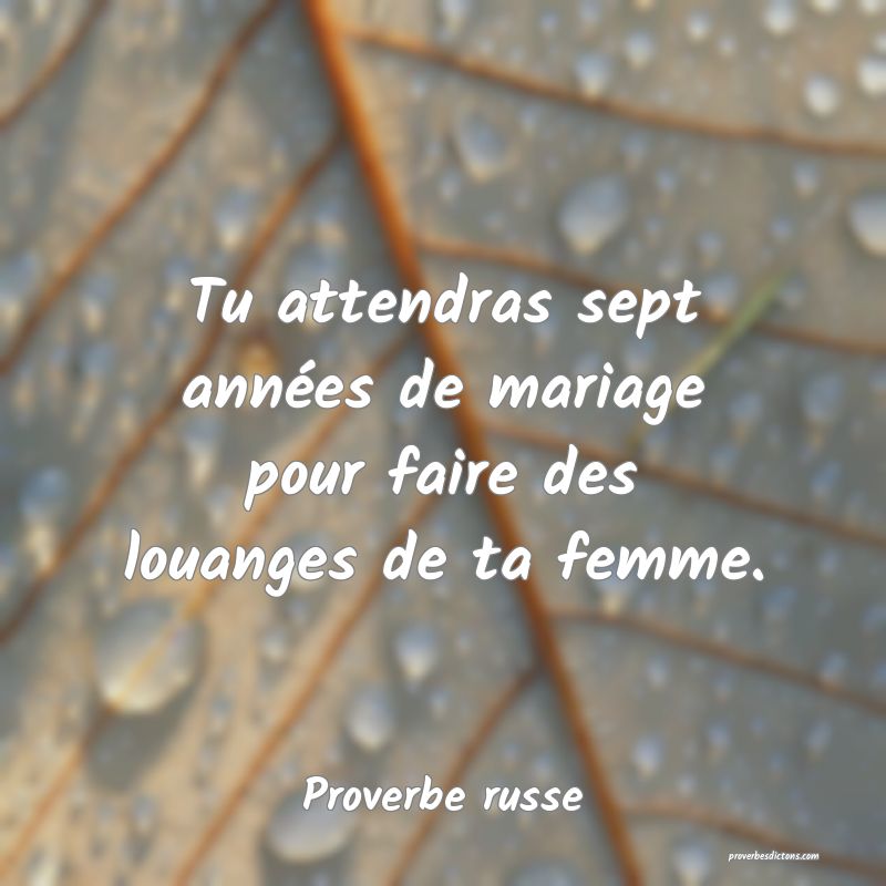 Tu attendras sept années de mariage pour faire des louanges de ta femme.