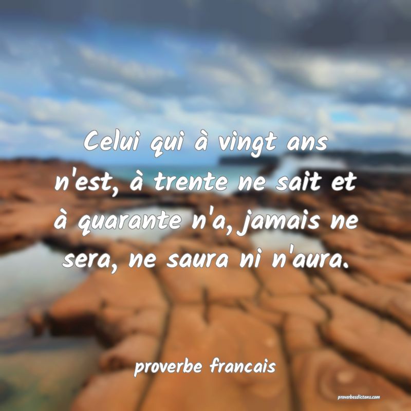 Celui qui à vingt ans n'est, à trente ne sait et à quarante n'a, jamais ne sera, ne saura ni n'aura.