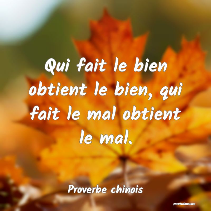 Qui fait le bien obtient le bien, qui fait le mal obtient le mal.