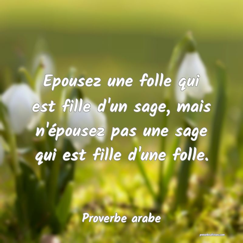 Epousez une folle qui est fille d'un sage, mais n'épousez pas une sage qui est fille d'une folle.