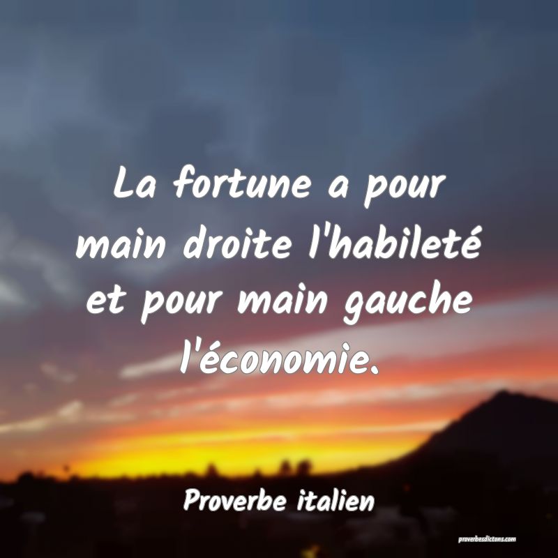 La fortune a pour main droite l'habileté et pour main gauche l'économie.