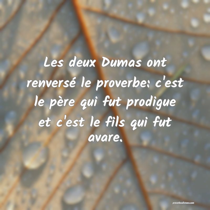 Les deux Dumas ont renversé le proverbe: c'est le père qui fut prodigue et c'est le fils qui fut avare.