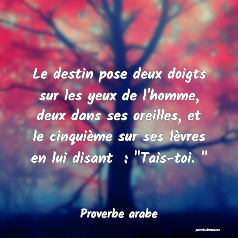 Le destin pose deux doigts sur les yeux de l'homme, deux dans ses oreilles, et le cinquième sur ses lèvres en lui disant  : 